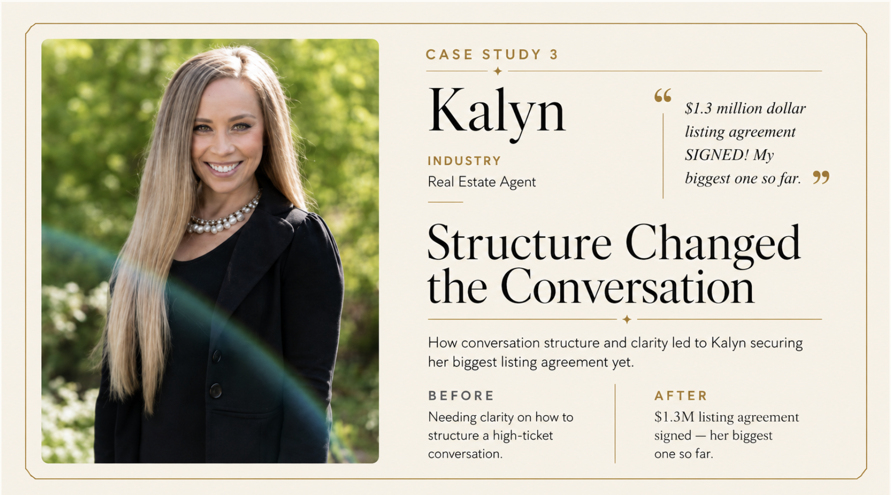 Kalyn celebrating a signed 1.3 million dollar listing agreement