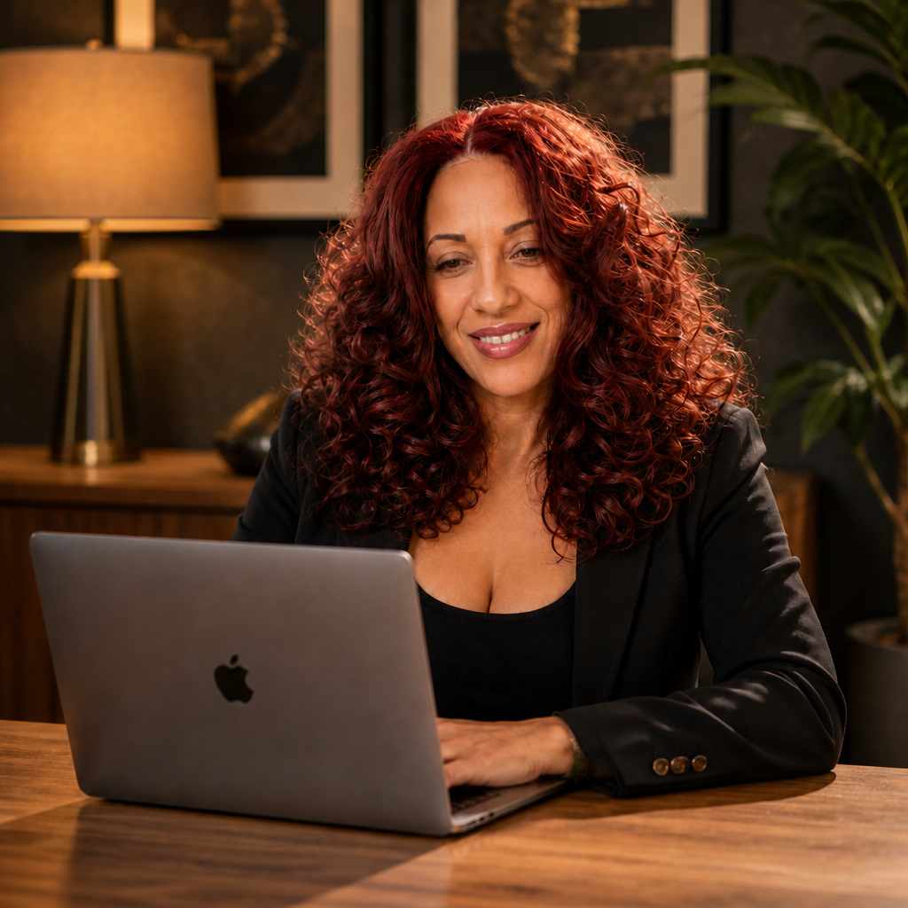 Sales leader reviewing a call at a laptop in a warm home office